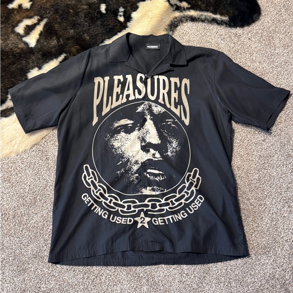 PLEASURES Black Camp Short Sleeve Button Up